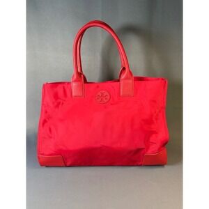 Tory Burch Red Nylon Leather Trim Tote Bag